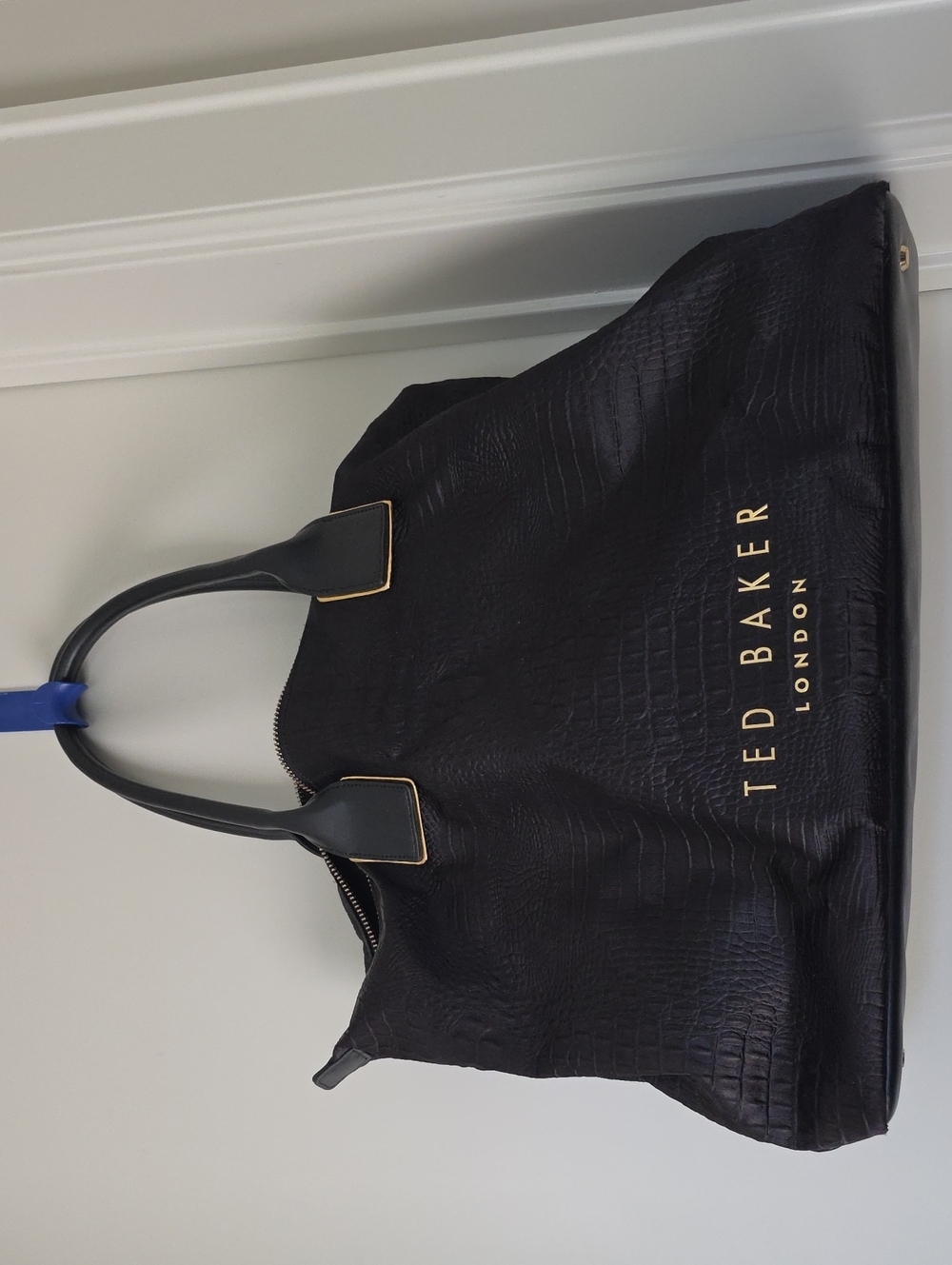 Ted Baker Black Croc-Embossed Tote with Gold Logo